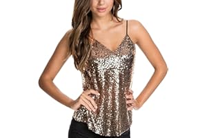 Buetory Womens Sequin Top Casual Summer Sleeveless V-Neck Camisole Spaghetti Straps Tank Tops Racerback Sparkly Party Tops