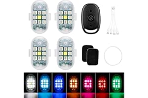 KEWAYO 4 Luci Strobe LED Wireless con Telecomando - 7 Colori, Alta Luminosità, Ricaricabili USB, per Auto, Moto, Drone