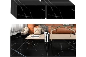 VEELIKE Autoadhesivo Pegatinas Impermeables para Baldosas de Baño Azulejos de Piso de Vinilo Negro Adhesivo para Piso de Cocina Pelar y Pegar Resistente al Aceite Retirable 24 Piezas 60cm x 30cm