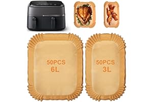 SEQIAS 100PCS Air Fryer Liner for Philips Dual Basket Airfryer 3000 Series 6L/3L (NA350/00), 5000 Series 6L/3L (NA550/00), Cookwise 3L/6L, Disposable Parchment Paper Liners Air Fryer Accessories