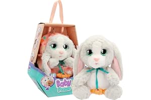 BABY PAWS Conejito, Cachorro Interactivo que Hace Diferentes Sonidos, Abre y Cierra los Ojos, Incluye una Bolsa para Llevarlo Contigo, Juguete Regalo para Niños y Niñas de 18 Meses o Más