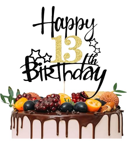 Set Decorazioni 13° Compleanno – Inserto Per Torta "Official Teenager" E Striscione Di Buon Compleanno, In Carta Glitterata, 15 Cm E 2 M