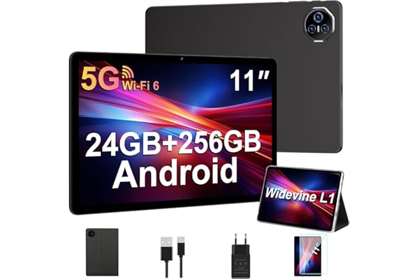 BIEGEDY Tablet 11 Pulgadas Android, 24GB RAM+256GB ROM/2TB TF, Tablet Pantalla Táctil, Widevine L1 / 8000mAh / 5MP+13MP / 5G WiFi/Facial ID/GMS/BT 5.0, Octa-Core 2.0GHz, con Funda Negro