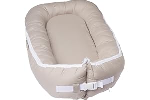 Little Archer & Co.™ Newborn Baby Nest, Supervised Sleeping Pod, Oeko-TEX Certified Newborn Snuggle Nest, Portable Baby Pod, 100% Cotton Baby Lounger Nest (Natural/Stone)