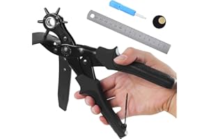 Diyife Pince Perforatrice avec 6 Taille du Trou Cadran [Upgraded], Perforatrice Cuir, Poinçon À Ceinture Professional avec Tige de Meulage, pour Cuir, L'artisanat,Plastique,Feutre,Caoutchouc (Noir)