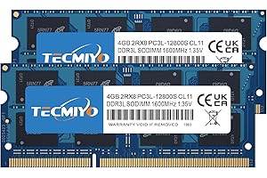 TECMIYO 8GB Kit (2x4GB) PC3L-12800S DDR3 1600MHZ Sodimm DDR3L-1600 PC3-12800 CL11 1.35V/1.5V 204Pin Non-ECC Unbuffered Laptop Memory RAM Module Upgrade