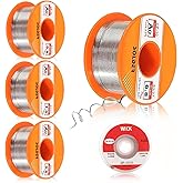 ZIOYA Lötzin 5 Stück 50g Lötzinn mit Kolophoniumkern Lötzinn mit Bleihaltig Flussmittel 0,6/0,8/1 mm mit Entlötlitze（2.5mm/1.