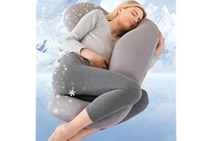 SHANNA Almohada Embarazada, Seda de Hielo Cojin Embarazada, Cogin Embarazadas Dormir en Forma de U, Cojines para Embarazadas con Funda de Seda de Hielo (Gris Oscuro)