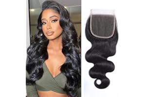 REBASAR Lace Closure Bresilienne Ondulé 4x4 Transparent Swiss Body Wave Lace Closure Human Hair Free Part Closure Tissage Cheveux Humain Ondule Naturel Noir 16 Pouces