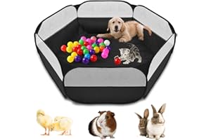 CJWDZ Small Animal Playpen,Portable Small Animal Cage Tent Breathable Pet Playpen Cage Tent Pop-Up Outdoor&Indoor Exercise Fence for Hamster Guinea Pig Rabbit Puppy Hedgehog(Nocover-black)