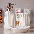 Kaolinite Ceramic Bathroom Accessories Set for Utility and Bathroom Decor | Liquid Soap Dispenser, soap Tray, Toothbrush Holder Musk Melon White