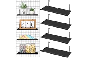 Pinkunn 4-Pack Modern Metal Gridwall Shelf: 4 Hanging Shelves, Black, 9.84 x 3.94 Inch, Wall-Mounted, Space Saving, Office, Kitchen, Living Room, Retail Store