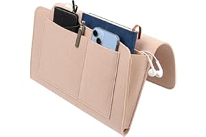 KICPUK Bett Tasche,Filz Nachttisch Lagerung Tasche,Sofa hängende Lagerung,Rutschfeste Lagerung Tasche,Sofa Lagerung Tasche für Bücher,Brillen,Zeitschriften,Tablet,Handy,Fernbedienungen (Khaki)