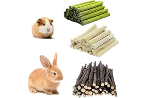 Rynvarl 300g Jouets à Mâcher pour Rongeurs – Sweet Bamboo, Bois de Pommier, Foin de Timothée – Bâtons de Dentition Riche en Fibres pour Lapins, Cochons d’Inde, Hamsters, Chinchillas, Écureuils