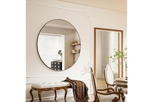 ‎BEAUTYPEAK BEAUTYPEAK 90 cm Runder Spiegel, Bruchsicherer Wandspiegel mit Aluminiumrahmen, Badezimmer Spiegel zum Aufhängen und Anlehnen, Rund Wandspiegel für Schlafzimmer, Bad, Wohnzimmer