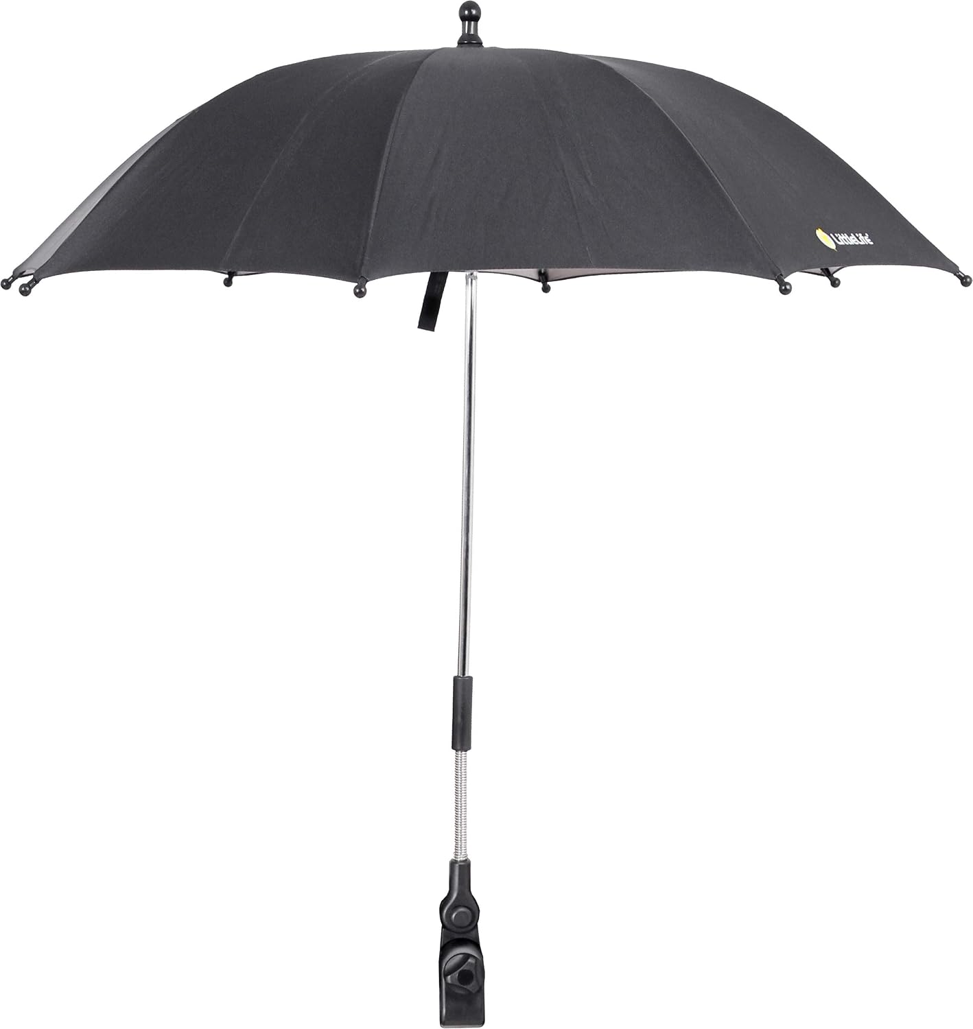 LittleLife Baby Sun Parasol UPF50+ | Universal Pushchair & Buggy Umbrella, Adjustable 360° Shade for Safe Summer Walks, Black