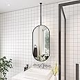 Modern Oval Mirror for Ceiling Hanging Decor, Large Wall Decorative Metal Backed Floating Glass, Bathroom Vanity, Black (50cmx70cm)