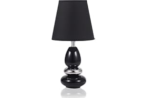 URBAN LIFESTYLE Lampada da comodino "Anna" (bianco-argento), lampada da tavolo in ceramica con paralume in tessuto, adatta a LED, E14, bianco