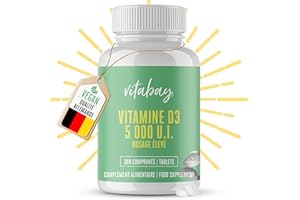 Vitabay Vitamine D3 5000 IU - 300 Comprimés de Vitamine D Cholécalciférol - Vegans sans Additifs et à Haut Dosage - Contribue au maintien d'une ossature normale - Vérifié en Laboratoire