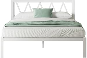 Novilla 30.5cm Metal Bed Frame, 4FT Bed Frame with Headboard, Engineered Wood Slat Support, Solid Support Leg, Easy Assembly, Underbed Storage Space, 120x200cm, White