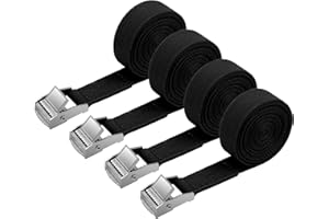 URAQT 4 Pcs Cinghie di Tensione, 2 M x 2 cm Cinghie di Tensione con Fibbia, Adatto per Moto, Auto, Portabiciclette, Trazione: 500kg / Pezzo (Nero)