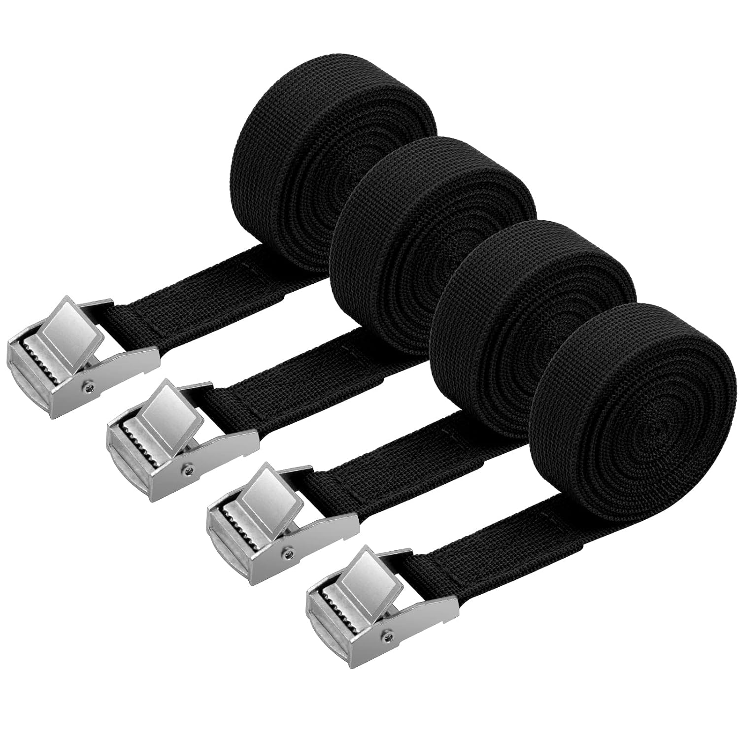 URAQT 4 stuks spanbanden, 2 m x 20 mm, bevestigingsset met spangesp, voor motorfiets, auto, fietsendrager, trekkracht: 500 kg/stuk (zwart)