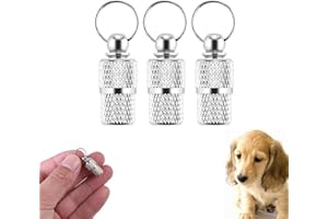 SHENLONG 3 Pcs Personalised Stainless Pet ID Tags Barrel,Stainless Silver Anti Lost Pet Tube Tag for Collar,Stainless Steel Anti Lost Dog Cat ID Tag Address Name Label for Cat Dog Puppy Collar