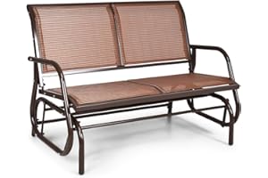 RELAX4LIFE 2-Seater Glider Benches, Patio Double Relaxing Rocker Chair, Steel Frame Outdoor Swing Loveseat for Garden Porch Yard (Brown)