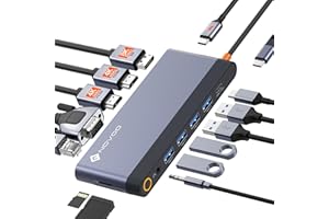 NOVOO Docking Station Dual Monitor, Dual HDMI 4K 60 Hz, Displayport, VGA, Gigabit Ethernet, PD 100W, USB x5, SD/TF i 3,5mm Audio, stacja dokująca do MacBooka HP Lenovo Dell