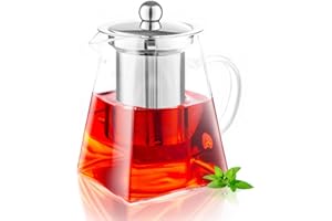 MS WGO Square Shape Infuser Tea Pot, 550ml/18.6oz Handmade Glass Teapot with Infuser, Heat-Resistant Borosilicate Glass Teapot with Strainer