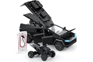 MODVKVK Tesla Cybertruck Modellino di Auto 1:24 con Moto e Stazione di Ricarica, Display da Campeggio Multipiano, Macchinine Giocattolo con Luce e Musica, Ottimo per Bambini dai 3 Anni in su (Nero)