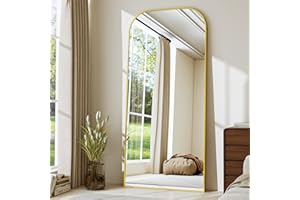 ‎BEAUTYPEAK BEAUTYPEAK 180x70 cm Minimalistische Rahmen Standspiegel, Ganzkörperspiegel zur Wandmontage oder Freistehend, Bruchsichere Linse, Großer Wandspiegel für Schlafzimmer, Flur, Wohnzimmer Gold