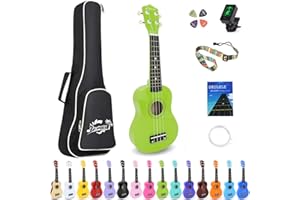 Amdini 21 inch Soprano Ukulele Basswood Acoustic Mini Guitar for Beginner Kid Starter with Case Strap Tuner Picks Strings Primary Tutorial