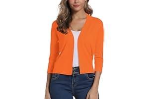 EXCHIC Damskie Nieformalny 3/4 Tuleja Sweter Rozpinany Jednolity Kolor Dziewiarski Kardigany