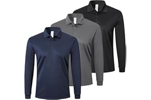 ZENGVEE Mens Polo Shirts Long Sleeve 3 Pack Quick Dry Breathable Lightweight Golf Polo T Shirts Casual Sports Gym Tennis Tops