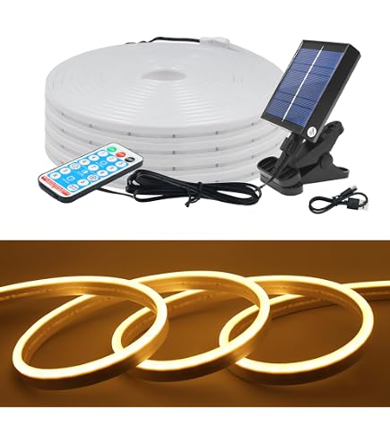 Guirlande Lumineuse Solaire 12V COB 320 LED - Bande LED Extérieure IP68 Étanche Avec Télécommande 8 Modes (Blanc Naturel, 3m)