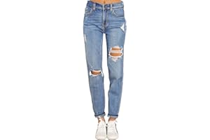 Roskiky Boyfriend - Jeans stretch da donna a vita alta, strappati, adatti per mamme, slim fit, in denim