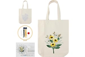 SacJkt Kit de bordado, kit de bordado de bolsa de lona con herramientas e instrucciones, kits de punto de cruz para manualidades, principiantes, adultos y amantes del bordado（Beige）