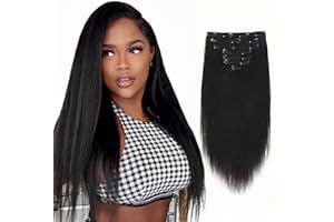 SixStarHair Yaki Straight Extension de Cheveux Droits à Clips Yaki Italien Détendu 40cm 120g Extensions de Cheveux Humains Remy à Clips Yaki Grossiers Pour Femmes Noires 7 Pièces