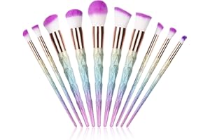 CDC DIGI 10 Pcs Makeup Brushes Set, Unicorn Rainbow Handle Synthetic Hair Professional Makeup Brushes Kit with Eyeliner Foundation Blusher Powder Blending Cosmetic Brushes Kit