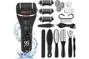Pretfy Electric Feet Callus Removers Rechargeable，Portable Electronic Foot File Pedicure Tools with 3 Sand Heads, Pedicure Feet Care for Dead, Hard Cracked Dry Skin (Black)