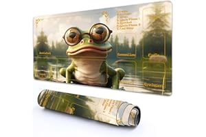 RMJKXQZG MTG Playmat With Zones 24" x 14" - High Elastic Rubber Base, Non-Slip Sole, HD Printing for Magic Card Mat, Mouse Pad - A Green Frog With Glasses