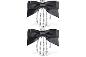 Andibro Lot de 2 épingles à cheveux en forme de tête de mort avec nœud noir vintage Halloween squelette mains gothiques accessoires de cheveux pour filles costume