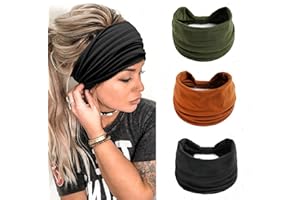 LADAYPOA Stirnbänder Damen Frauen Breites Haarband Boho Blumendruck Knot Elastische Lauf Yoga Kopfwickel Haarbänder (3 Farbe)