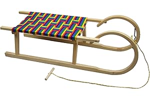 BAMBINIWELT BY RAFAEL K. Slitta in legno per bambini, slitta da neve con corda di trazione, 100 cm, seduta in fibre sintetiche, arcobaleno