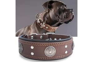 HQSHNY Collare per Cane Taglia Grande, Collare in Pelle Genuina, Robusto e Largo 5 cm, Artigianale, Morbido, Lussuoso e Vistoso, 50-60 cm, marrone