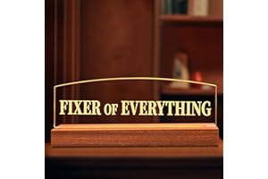Ammonite Fixer of Everything Wooden Desk Plaque Sign with LED Illumination - Funny Office Desk Accessories | White Elephant Gag Gifts for Coworkers & Boss | Unique Gifts for Dad from Son Daughter