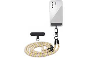 Cadorabo Universale Handykette in GELB - GRAU - Passend für die meisten gängigen Smartphones und Hüllen - Verstellbares Handyband Kordel zum Umhängen Schlüsselband Universales Pad zum einlegen