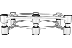 IsoAcoustics Aperta-Serie mit Lautsprecherstativen, schwingungsdämpfend, mit Einstellbarer Neigung: Aperta300 (30 x 20 cm), Silber