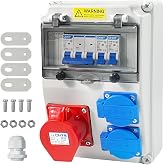 7 Pieces Electrical Box Kit, IP54 Housing with Circuit Breaker 16A, 5P16A Socket and 220V Socket, Waterproof Outdoor Wall Plu